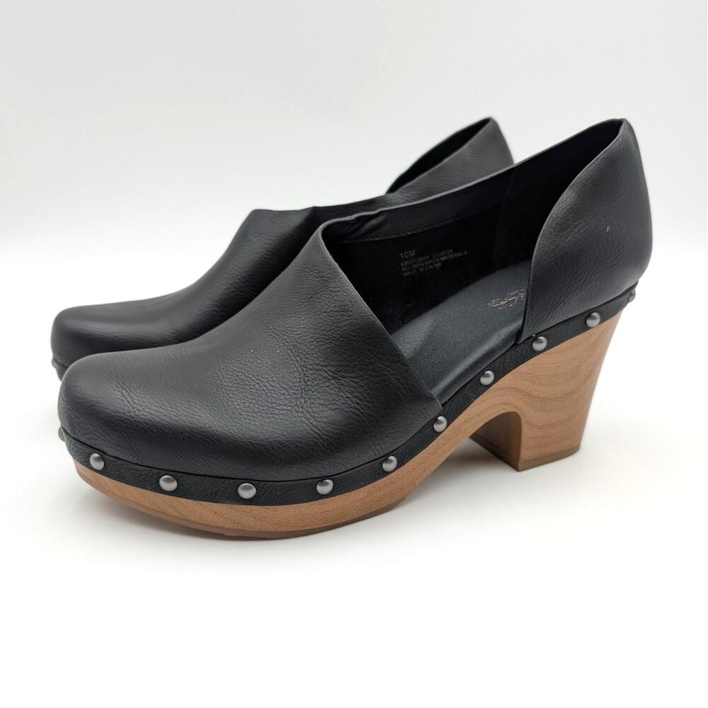 Korks Arielle Wood Sole d'Orsay Block Heel Pump Women's Black Size US10M EU40.5